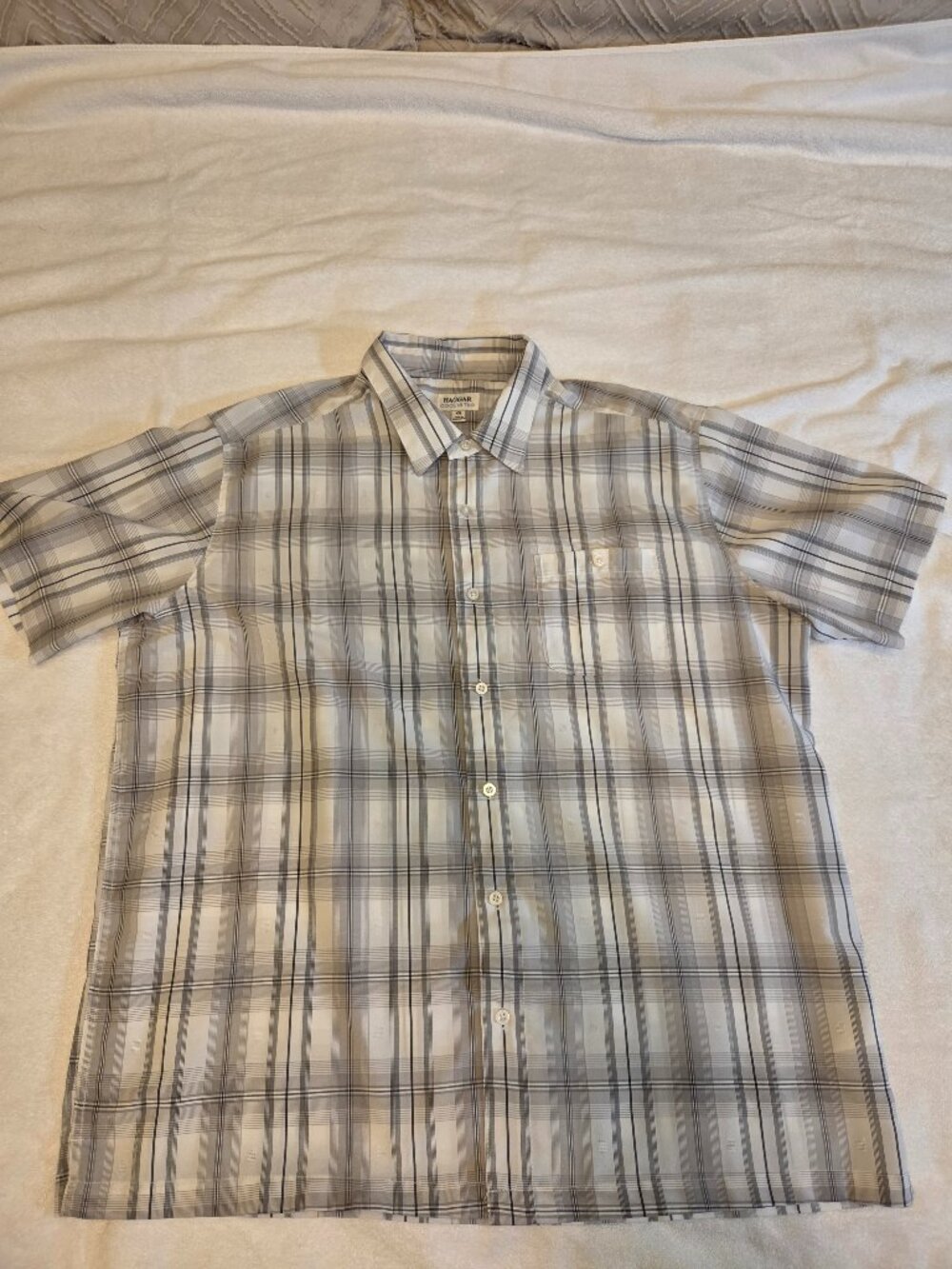 Haggar Cool 18 Tec Shirt Men's XXL Black Plaid Short Sleeve Button Polyester